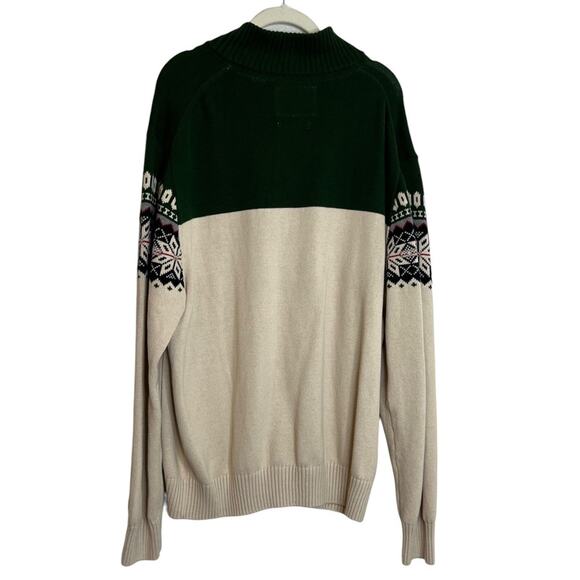 Weatherproof Vintage Mens Quarter Zip Sweater XL Green Beige Fair Isle Cotton - Picture 3 of 5